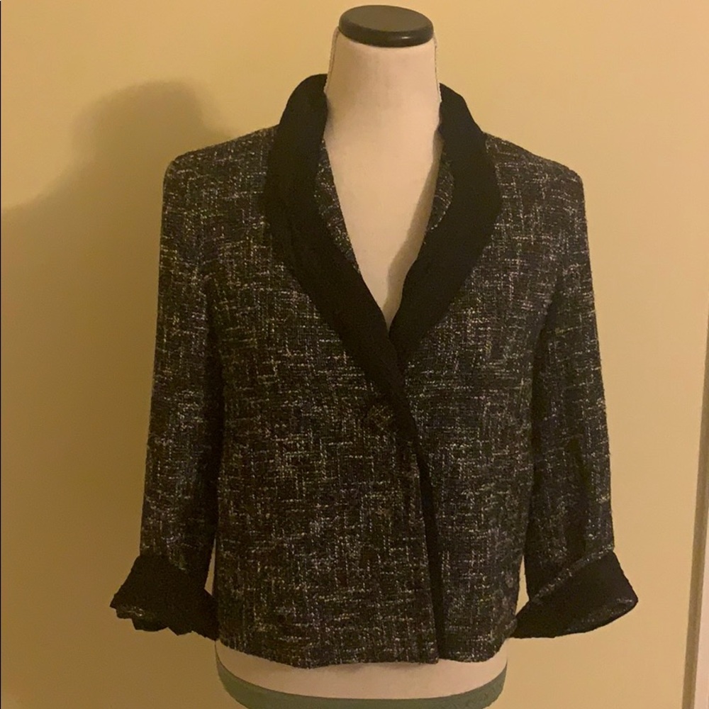 Black and white tweed one button jacket
